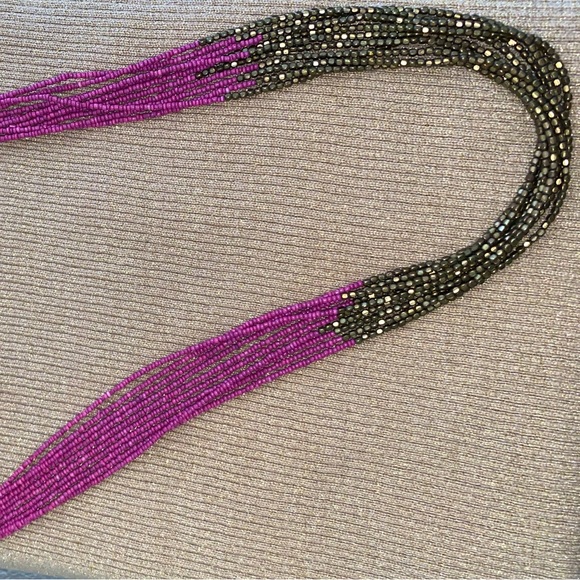 MULTI STRAND BEADED PINK & BRONZE NECKLACE WITH EARRINGS - Picture 2 of 5